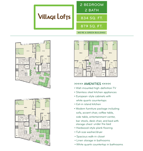 Floor plan for 2 beds, 2 baths, 990 sqft